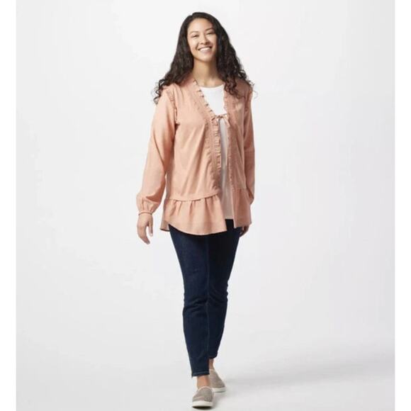 Cotton Cardigan Woman's 1X Chiffon Smocking Top Rose Cottagecore - Picture 1 of 15